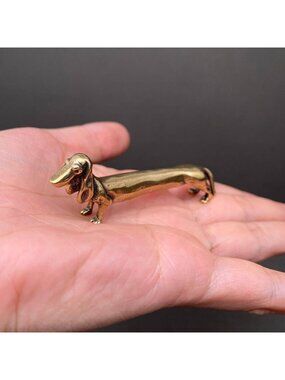 Brass Dachshund Miniature Figurine Wiener Dog Desk Decor Doxie Collectible Gift
